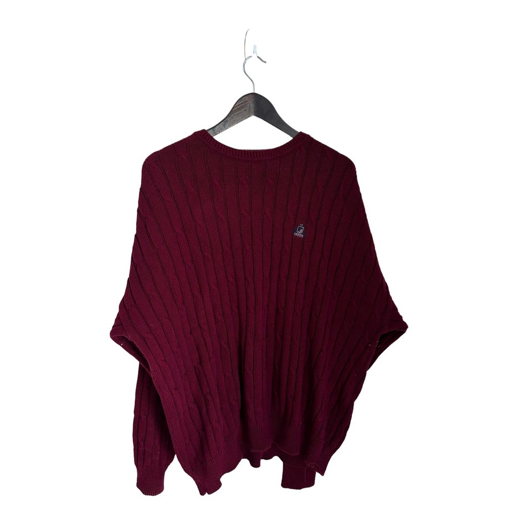VTG Izod sz XL cotton made in usa‎ Cable knit burgundy crew neck sweater